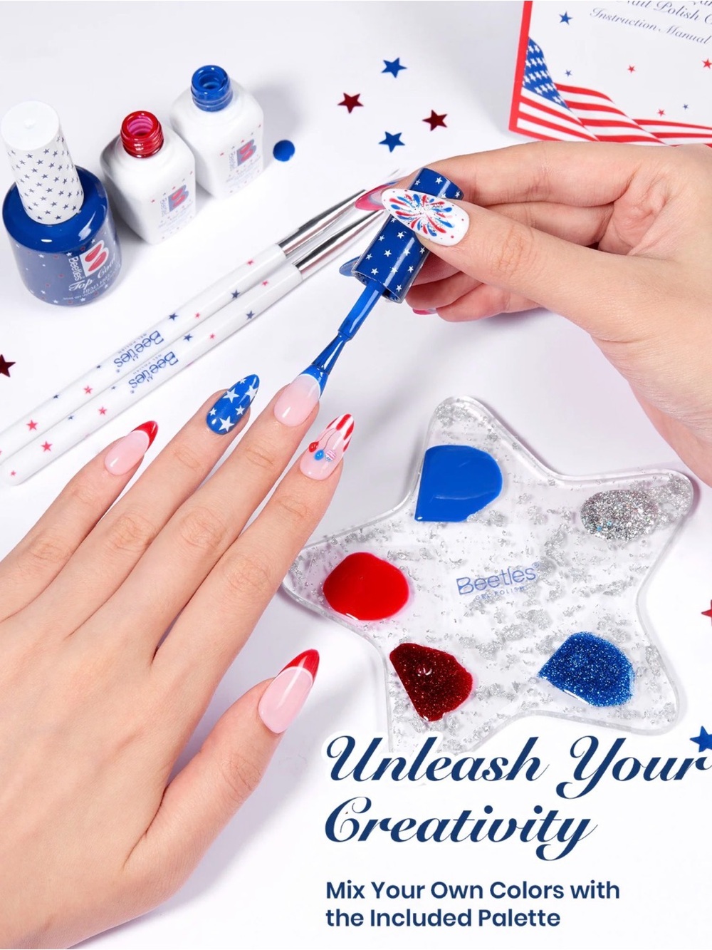 Beetles 4th of July Nails Hema-free Gel Kit With UV Nail Lamp
